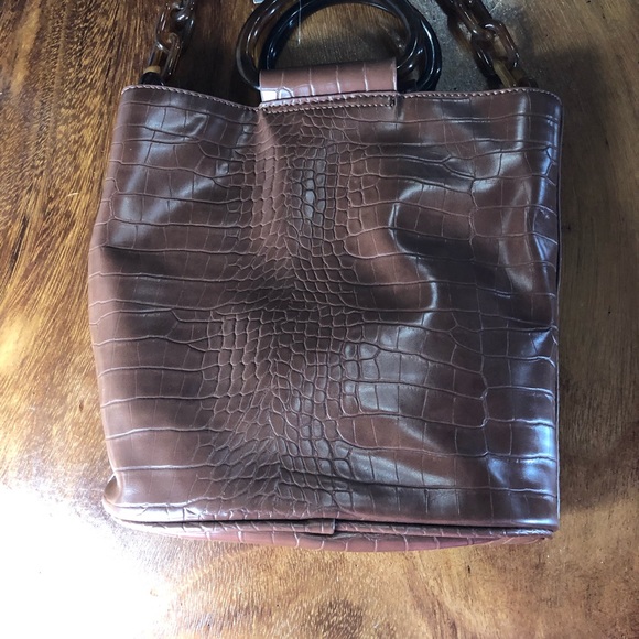 Studio 33 Caramel Brown Alligator Print Tote Bag, Plastic Chainlink Straps, NWT - Picture 5 of 6